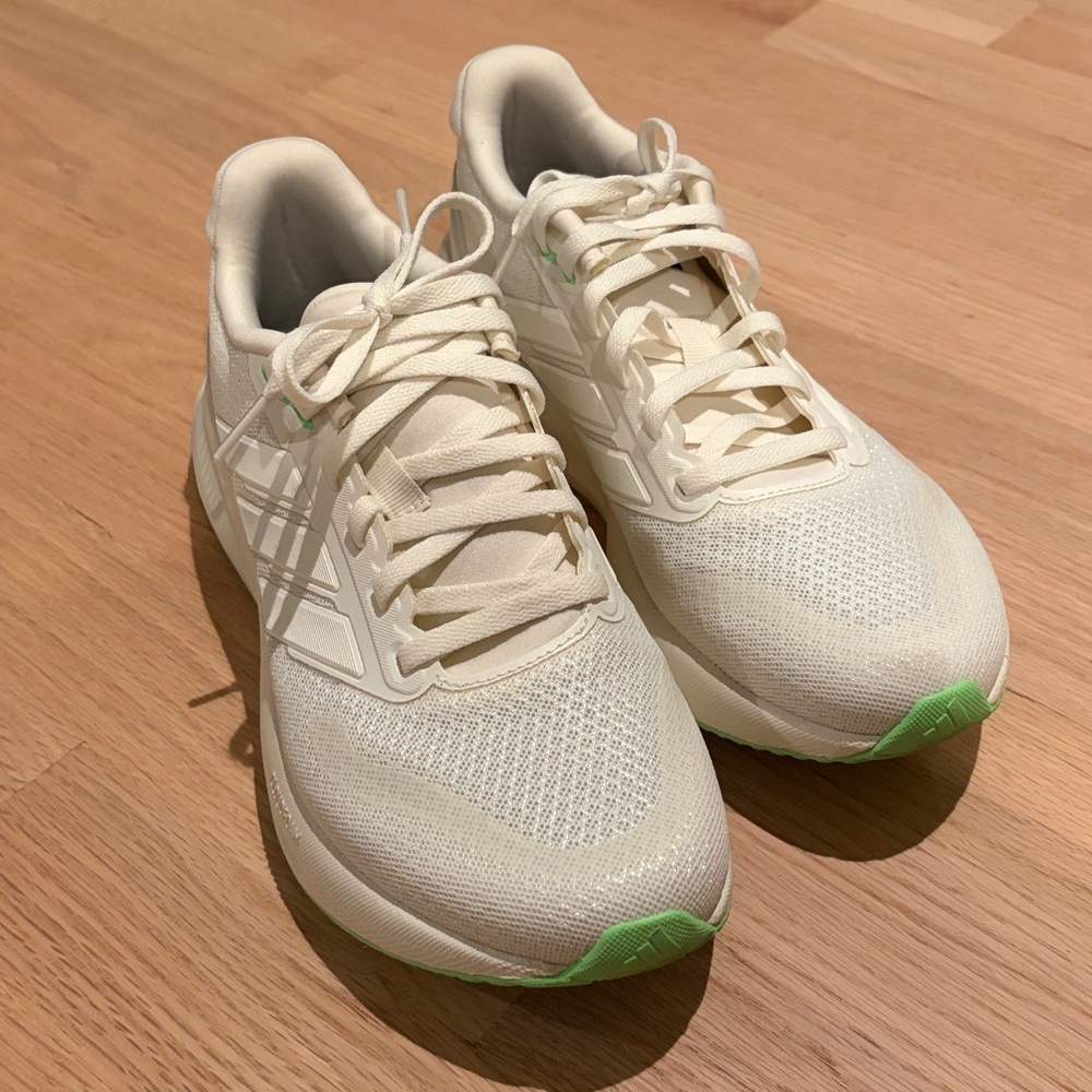 Adidas Women’s Run Flacon 5 Cream Running Sneakers with Light Green Accents
